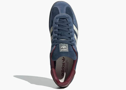 Marona Indoor Heritage – Navy Suede Burgundy Heel Trainer