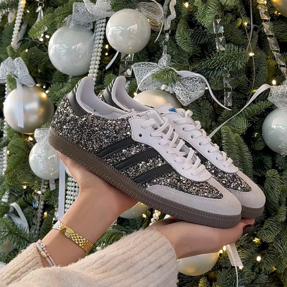 LumoNight Court Spark – Black Glitter Gum Sneaker