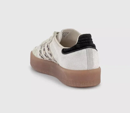 NimbusCraft Sambae Leopard Retro Trainer – Off-White Platform Sneaker