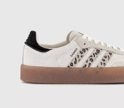 NimbusCraft Sambae Leopard Retro Trainer – Off-White Platform Sneaker