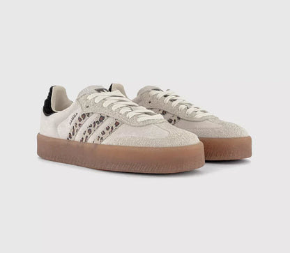 NimbusCraft Sambae Leopard Retro Trainer – Off-White Platform Sneaker