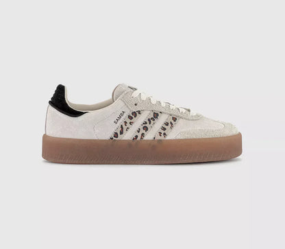 NimbusCraft Sambae Leopard Retro Trainer – Off-White Platform Sneaker