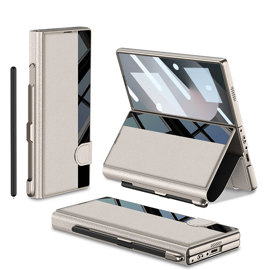 Premium Leather Shockproof Phone Case with Screen Protector & Pen Slot for Galaxy Z Fold 7