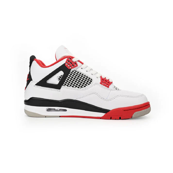 White & Red Retro Court Mid Sneaker with Mesh Panels | CrimsonGrid™
