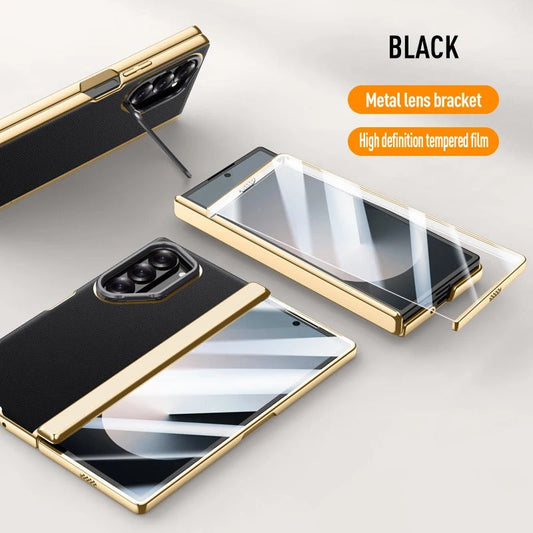 Zyra® - Golden Frame Leather Fold Hinge Galaxy Z Fold 7 Case